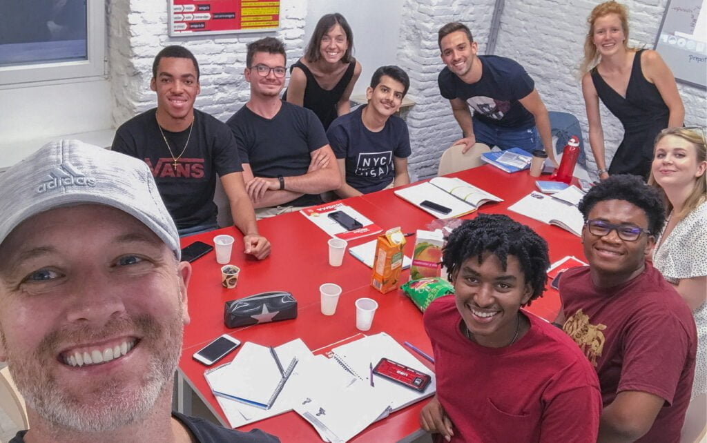 Laura with a group of students